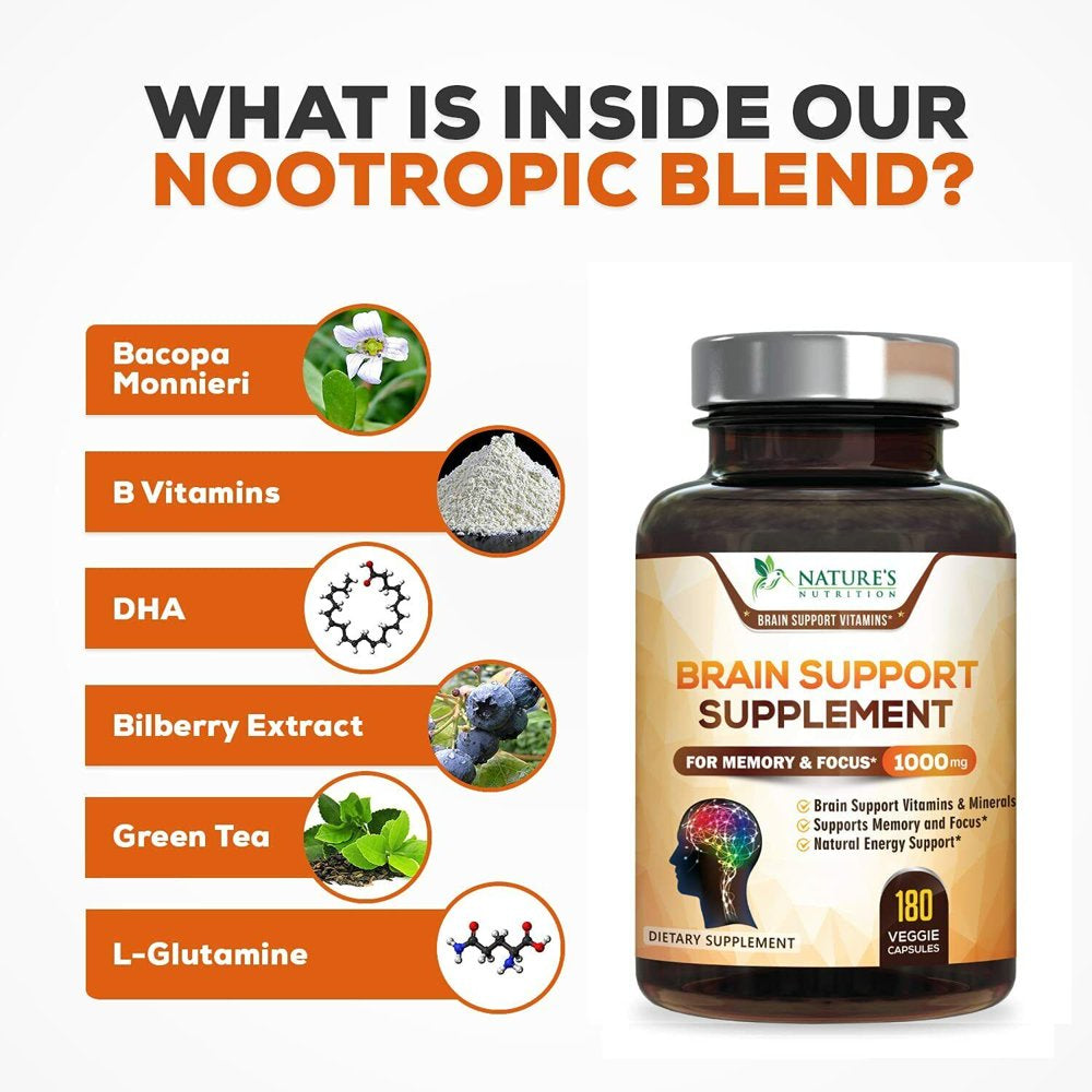 Brain Booster Nootropic Supplement 1000Mg Support Focus Energy Memory & Clarity 180 Capsules