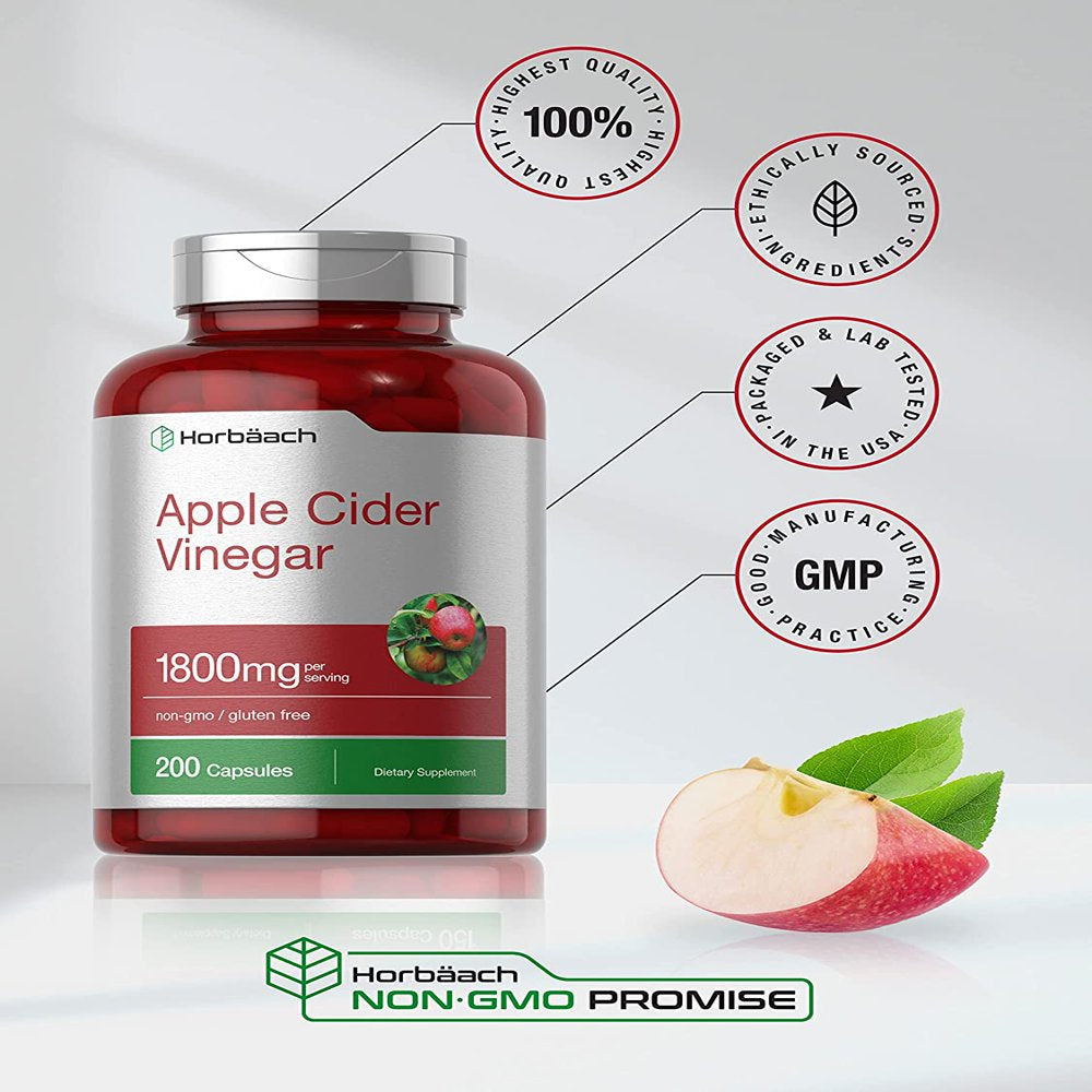 Apple Cider Vinegar Capsules | 1800Mg | 200 Pills | Non-Gmo, Gluten Free Supplement | by Horbaach