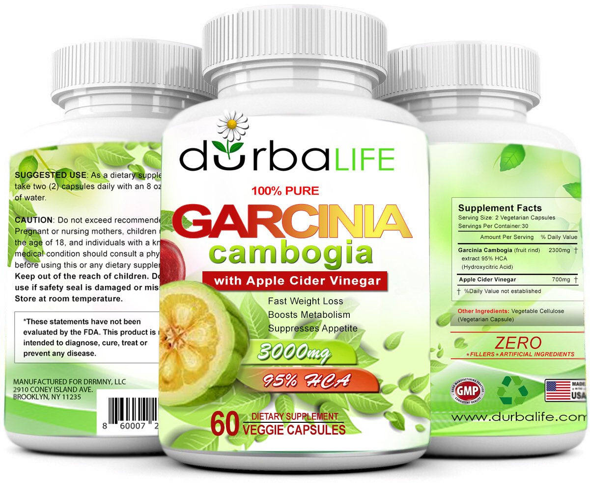 Durbalife Garcinia Cambogia 95% HCA + Apple Cider Vinegar 3000Mg 60 Pink Capsules Suppress Appetite