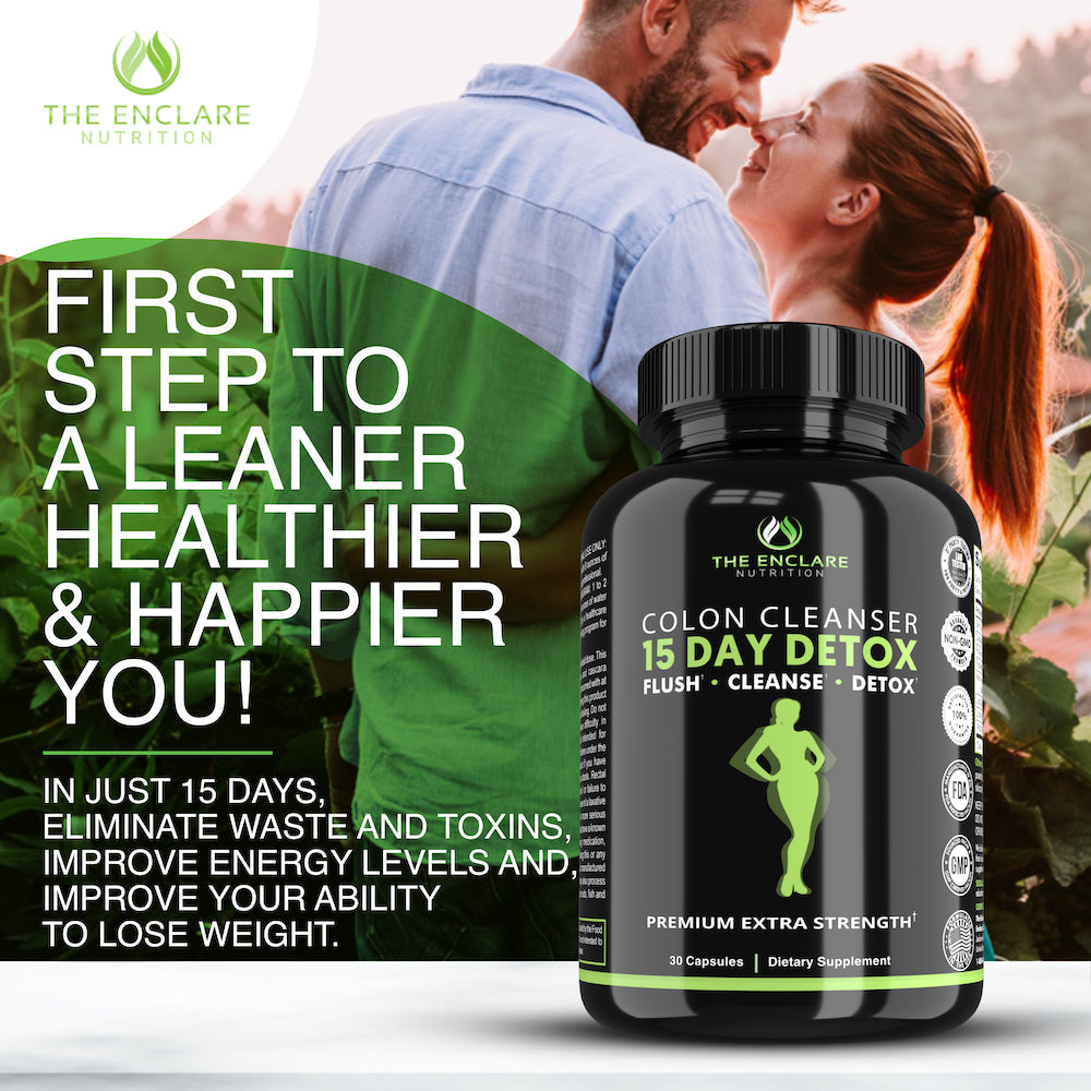 Colon Cleanse Detox for Weight Loss, Extra-Strength 15 Day Detox Colon Cleanser, 30 Ct, Increase Metabolism, Supports Gut Health, Laxatives for Constipation & Bloating Relief - the Enclare Nutrition