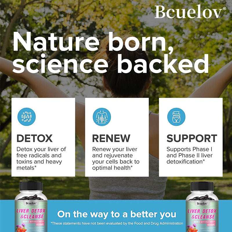 Bcuelov Liver Cleanse Detox & Repair - 28+ Herbs - Premium Liver Health Formula - Liver Support Detox Cleansing Supplement