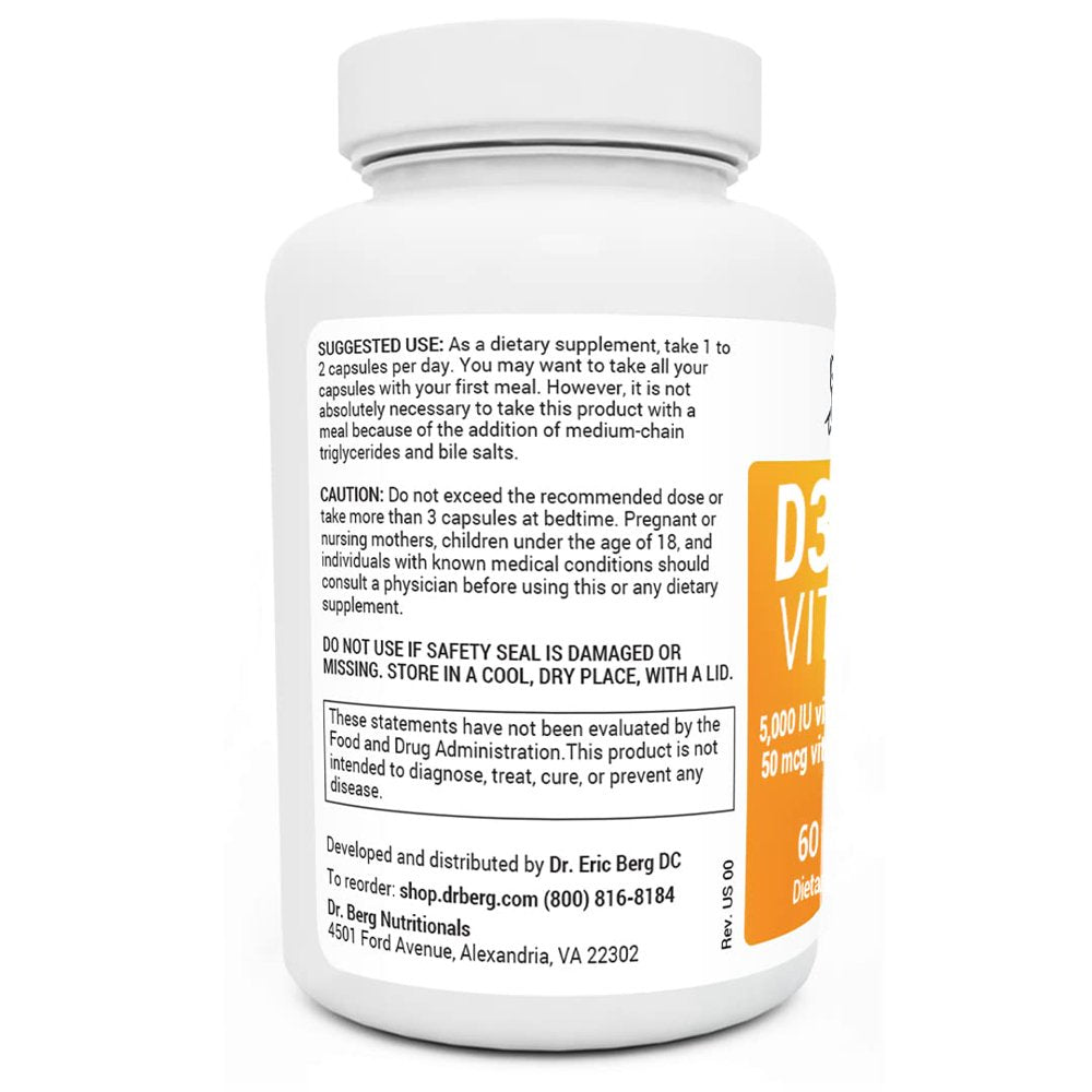 Dr. Berg D3 & K2 Vitamin Supplement for Heart and Bone Health, 60 Capsules