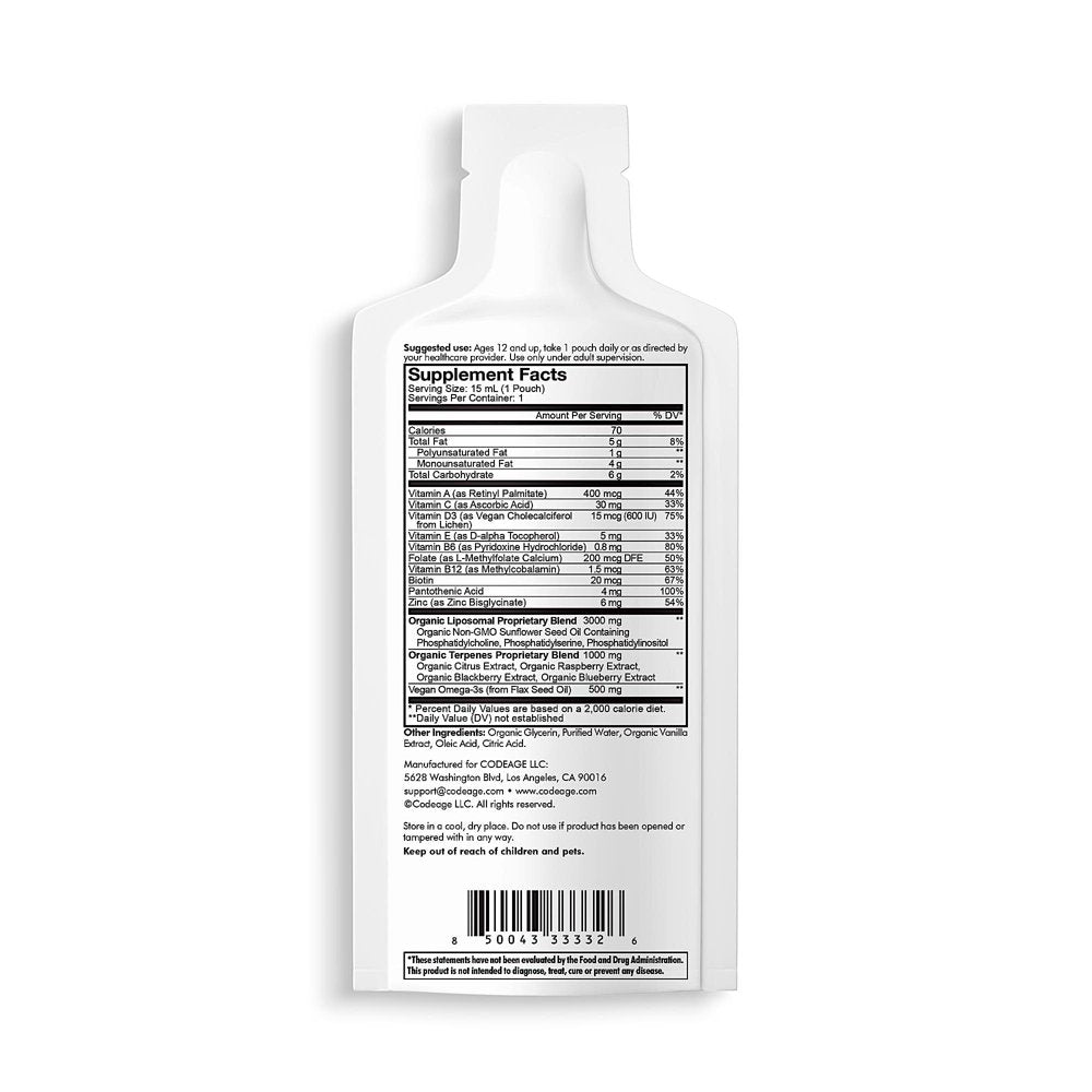Codeage Nanofood Multivitamin Liquid for Teenagers Boys Girls, Zinc, Teen Daily Support, 30 Pouches