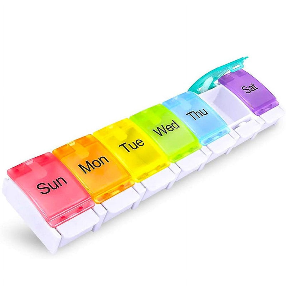 AM/PM Weekly 7 Day Pill Organizer Large Daily Pill Cases Box with Easy Push Button Design for Pills Vitamin Fish Oil Supplements Organizers,Colorful