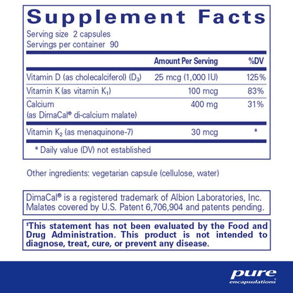 Pure Encapsulations Calcium K/D | Supplement for Bone Strength, Immune System, Colon, and Cardiovascular Health* | 180 Capsules