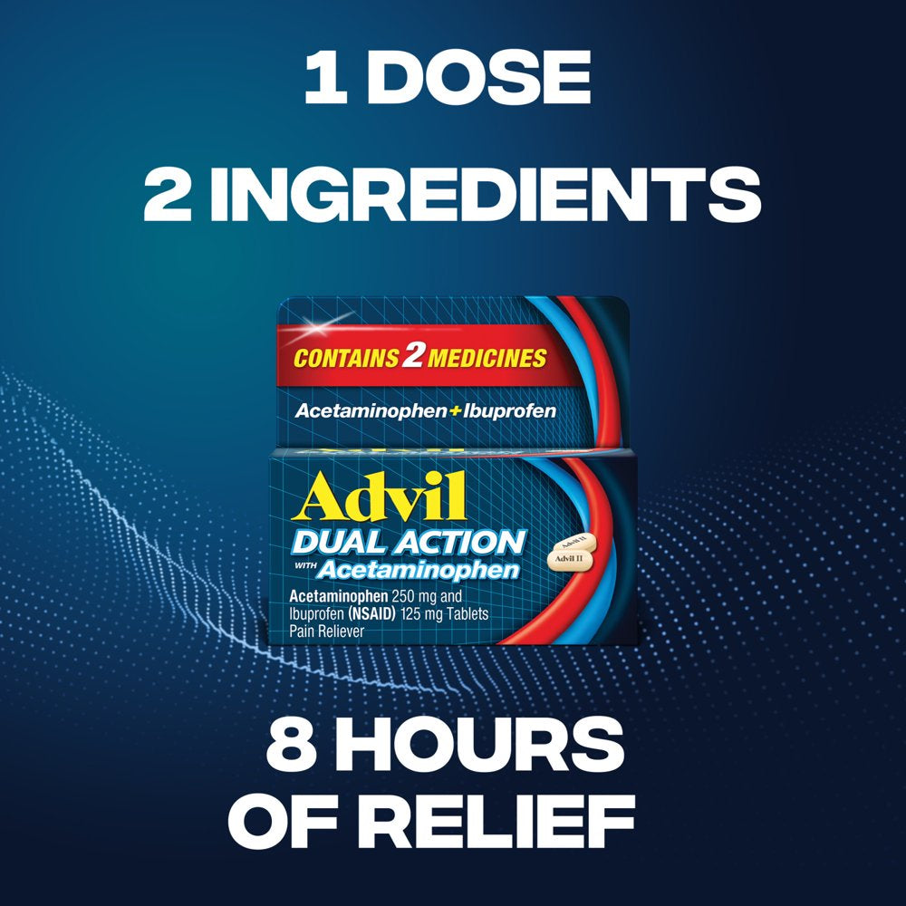 Advil Dual Action Ibuprofen and Acetaminophen Pain Relief Coated Caplets, 72 Count