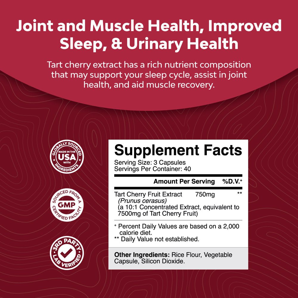 Advanced Tart Cherry Extract Capsules - Extra Strength 750Mg per Serving Equivalent Uric Acid Cleanse and Joint Support Supplement - Muscle Recovery Supplement for Uric Acid Support