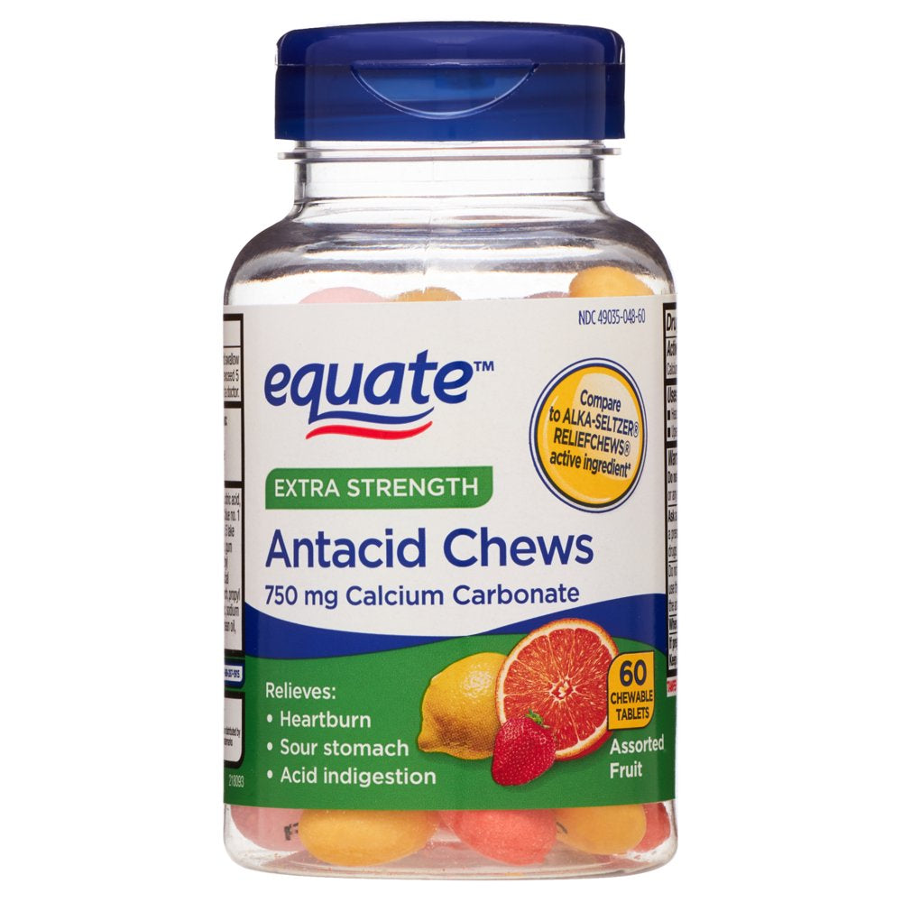 Equate Extra Strength Heartburn + Antacid Relief Chews, Assorted Fruit, 60 Count