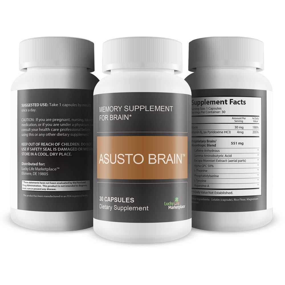 Asusto Memory Supplement for Brain - Improved Capsule Formula - Natural Brain, Memory, & Focus Support - Brain Support - Brain Supplement - Nootropic - Natural Asusto Sandalwood Improved Formula