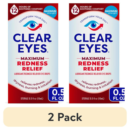 (2 Pack) Clear Eyes Maximum Redness Eye Relief Lubricant Eye Drops, 0.5 Fl Oz - Nutricity.com.au