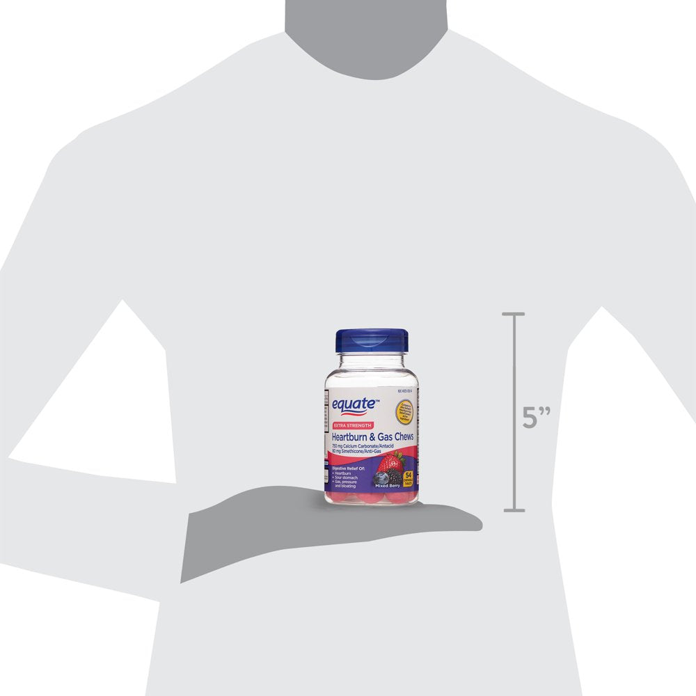 Equate Extra Strength Heartburn Relief + Gas Relief Chews, Mixed Berry, 54 Count