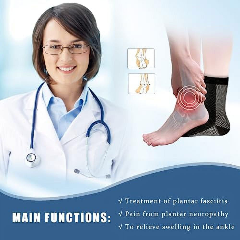 Dskiley Neuropathy Socks - Compression Socks for Men Women - Ankle Sleeve Compression Support Brace for Relief of Plantar Fasciitis Achilles Tendonitis Foot Pain (White,L/Xl)