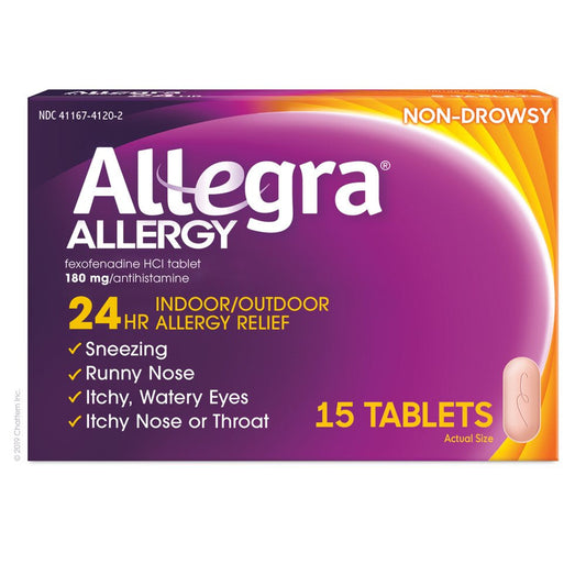 Allegra Adult 24 Hour Non-Drowsy Antihistamine Allergy Relief Medicine 180Mg Tablets 15Ct