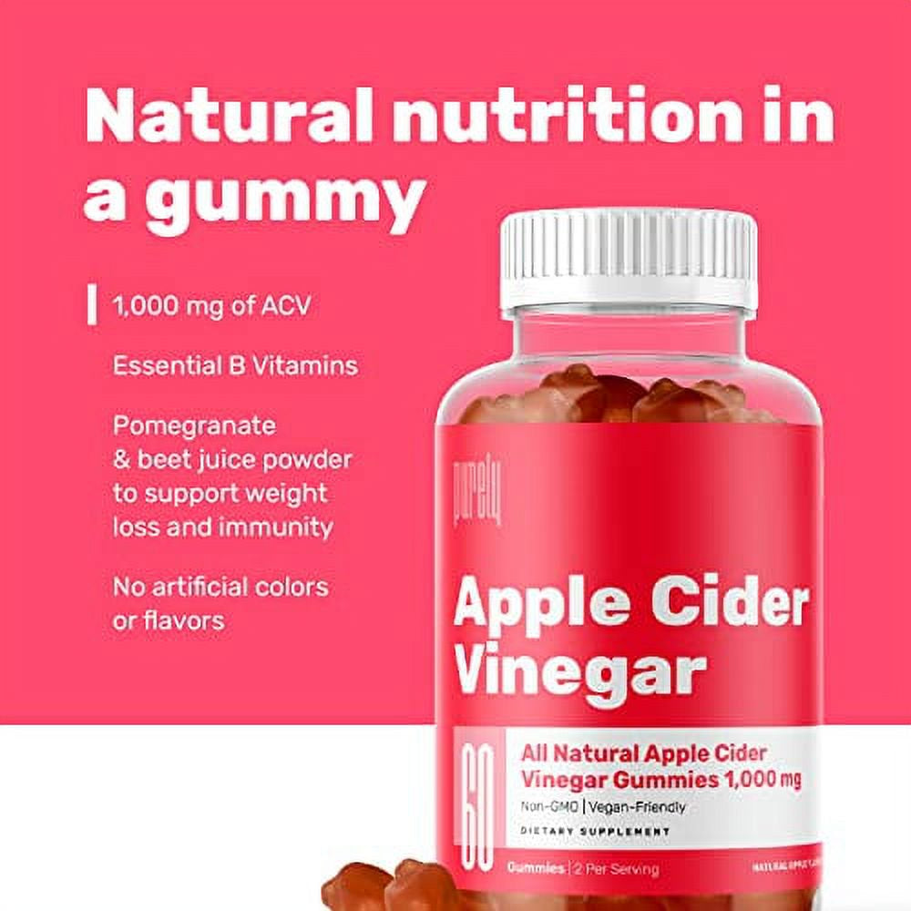 Apple Cider Gummies 1000Mg - Made with Apple Cider Vinegar Powder, Folic Acid, Vitamin B12, Vitamin B6, Iodine, Beet Juice Powder, Pomegranate Juice Powder - 60 Gummies