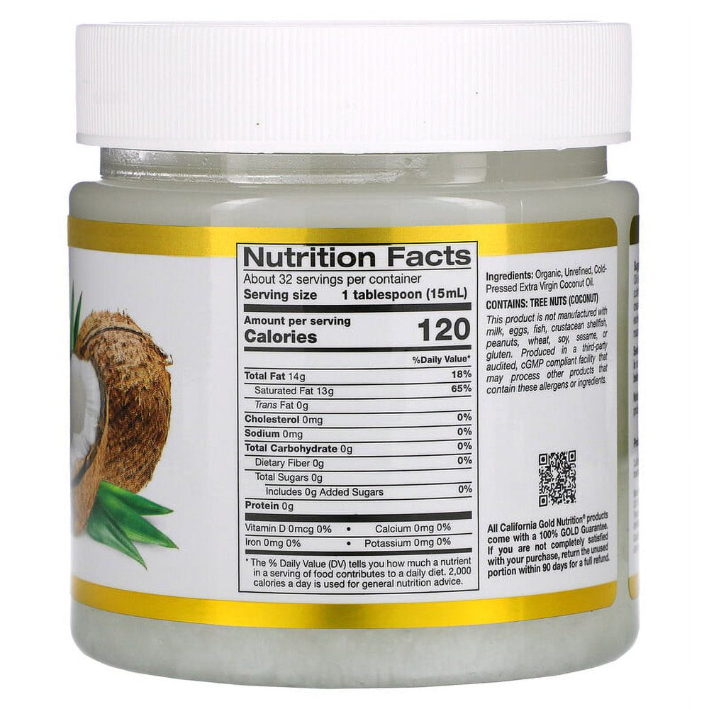 California Gold Nutrition, SUPERFOODS - Cold Pressed Organic Extra Virgin Coconut Oil, 16 Fl Oz