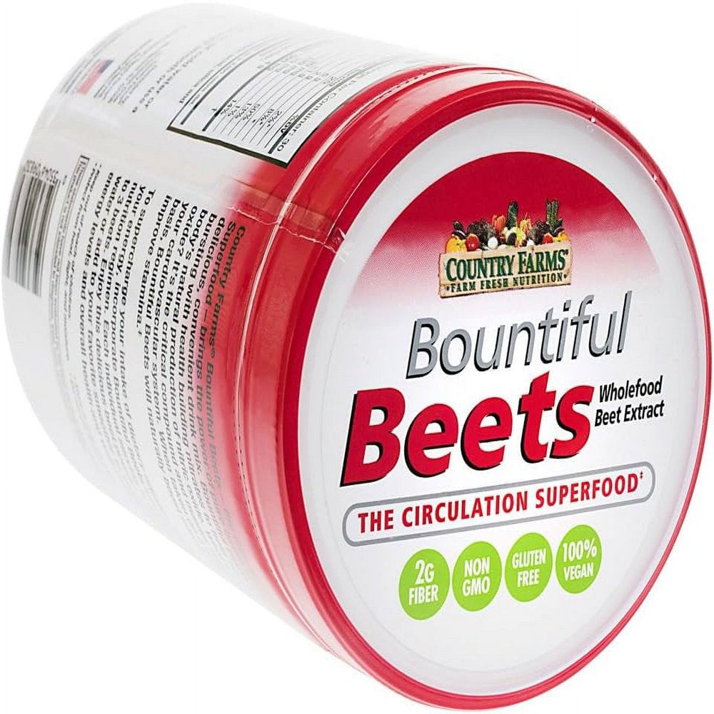 Country Farms Bountiful Beets, Delicious Cherry Flavor, the Circulation Superfood, Activates Essential Nitric Oxide, Natural Beet Extract, Boosts Energy and Endurance, 10.6 Oz, 30 Servings