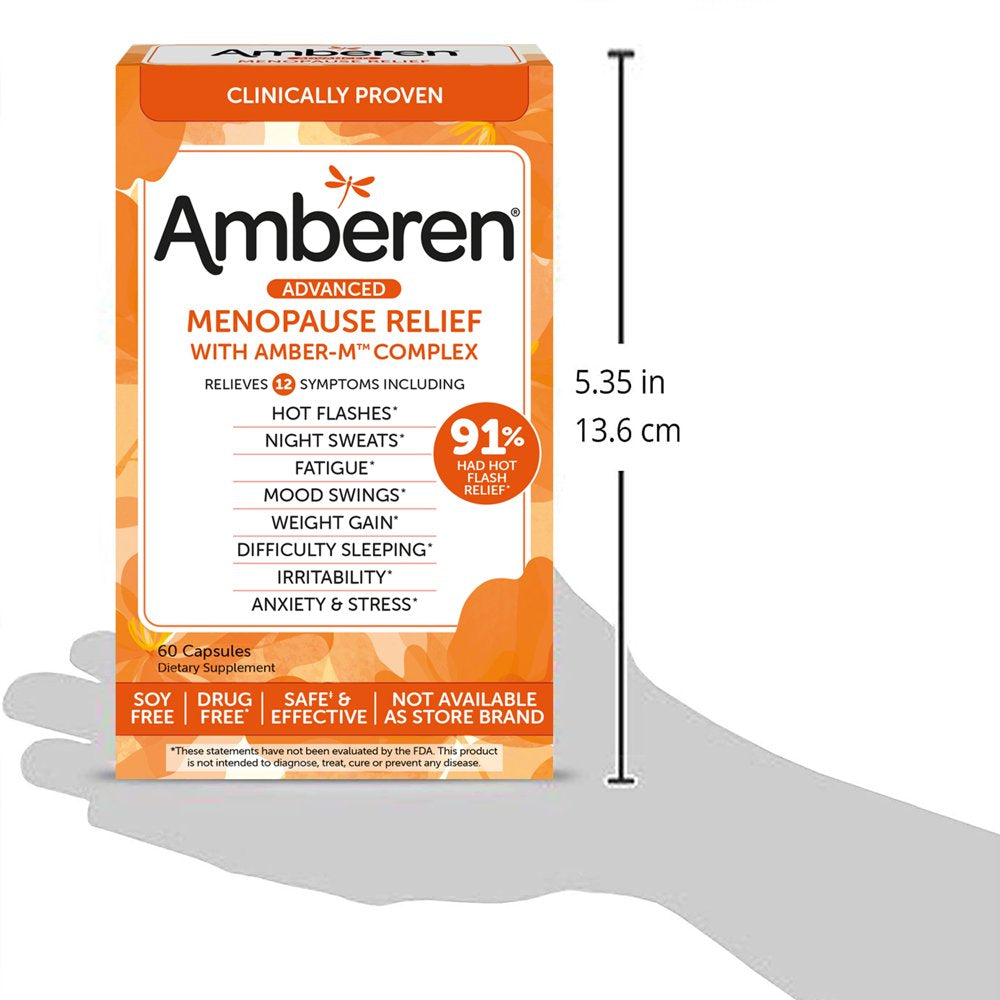 Amberen Multi-Symptom Menopause Relief Supplements for Women, Hot Flash & Night Sweats Relief, 60 Count