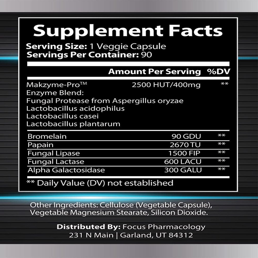 Focus Pharmacology Digestive Enzymes and Priobiotics Blend - 180 Ct Protease, Lipase, Lactase, Galactosidase, Acidophilus, Casei, Plantarum