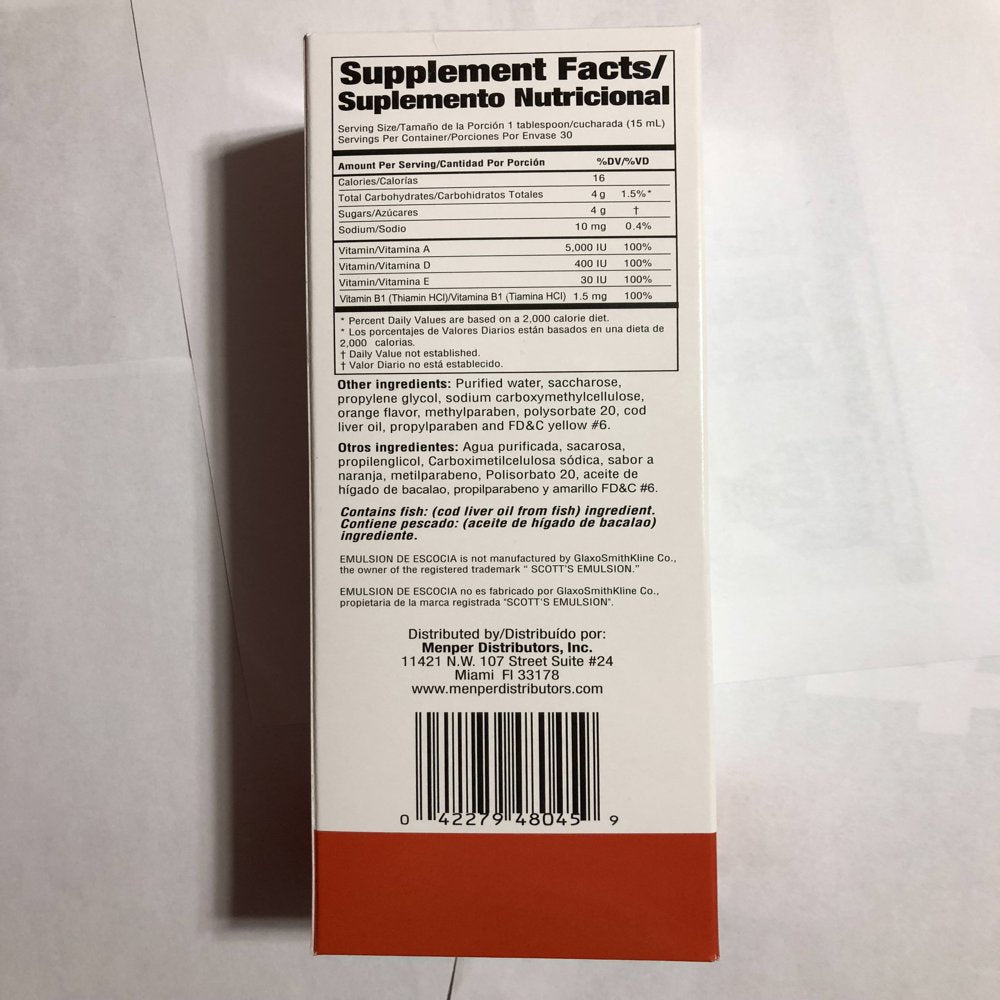 Emulsion Escocia 15.3 Oz Strawberry Banana Cod Liver Oil Aceite De Higado Bacalao