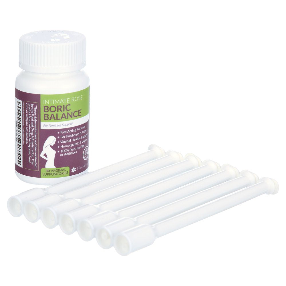Intimate Rose Boric Acid , Ph Balance for Women, Boric Acid Vaginal Suppositories for Yeast Infection, Vaginitis, Bacterial Vaginosis, 30-Count (600Mg) Includes 7 Applicators - 100% Made in USA