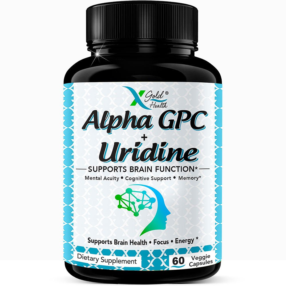 Alpha Brain Alpha GPC Choline 600Mg with Uridine 2-In-1 Nootropic Supplement - 60 Veggie Capsules