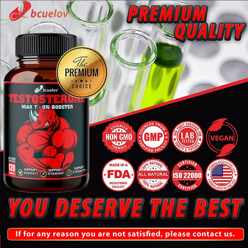 Bcuelov Ultimate T-Booster Supreme Supplement Capsules, 11 Concentrated Herbs Equivalent to 14000Mg Powder- Ashwagandha, Tribulus Terrestris, Ginseng Roots, and More