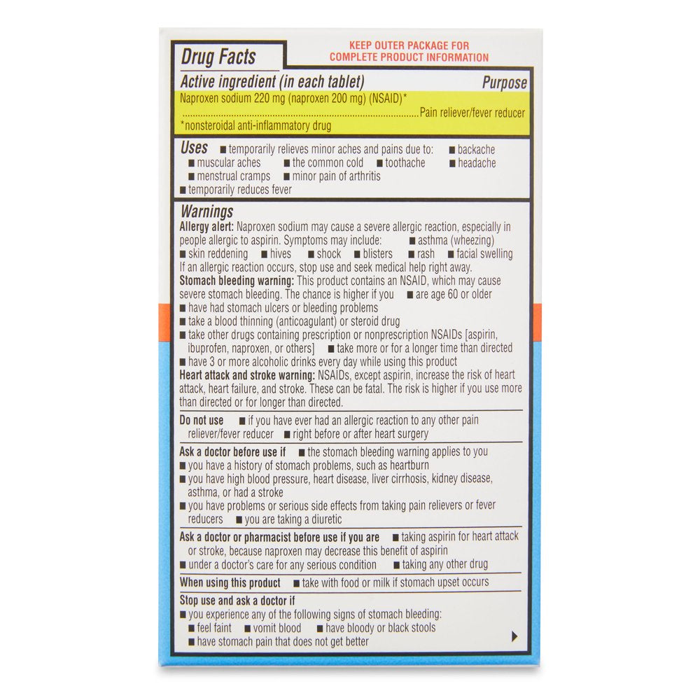 Equate All Day Back & Muscle Pain Relief Naproxen Sodium Tablets, 220Mg, 90 Count