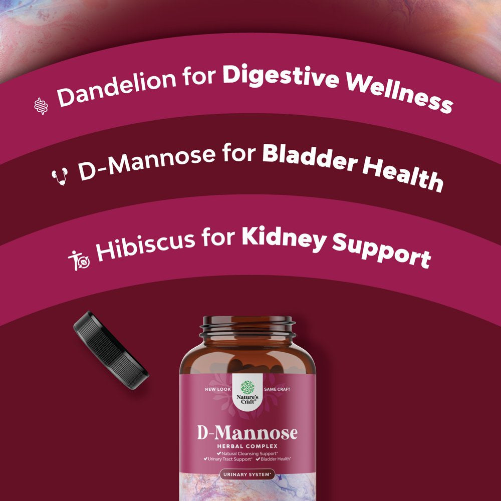 D Mannose with Cranberry Extract Capsules - D Mannose Capsules for Kidney Cleanse Liver Support and Urinary Tract Health for Women - D-Mannose 1000Mg per Serving Capsules with Hibiscus and Dandelion