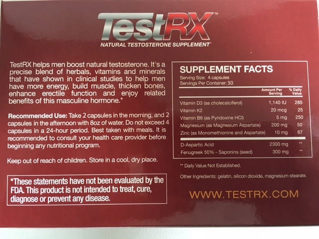 TESTRX Natural Testosterone Supplement - 120 Capsules
