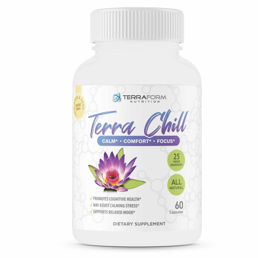 Terra Chill Premium Anxiety Relief Pills – Natural Formula Supports a Calm, Positive Mood – Stress Support, Anti-Anxiety, Mental Focus & Relaxation – Made in USA – 1 Month