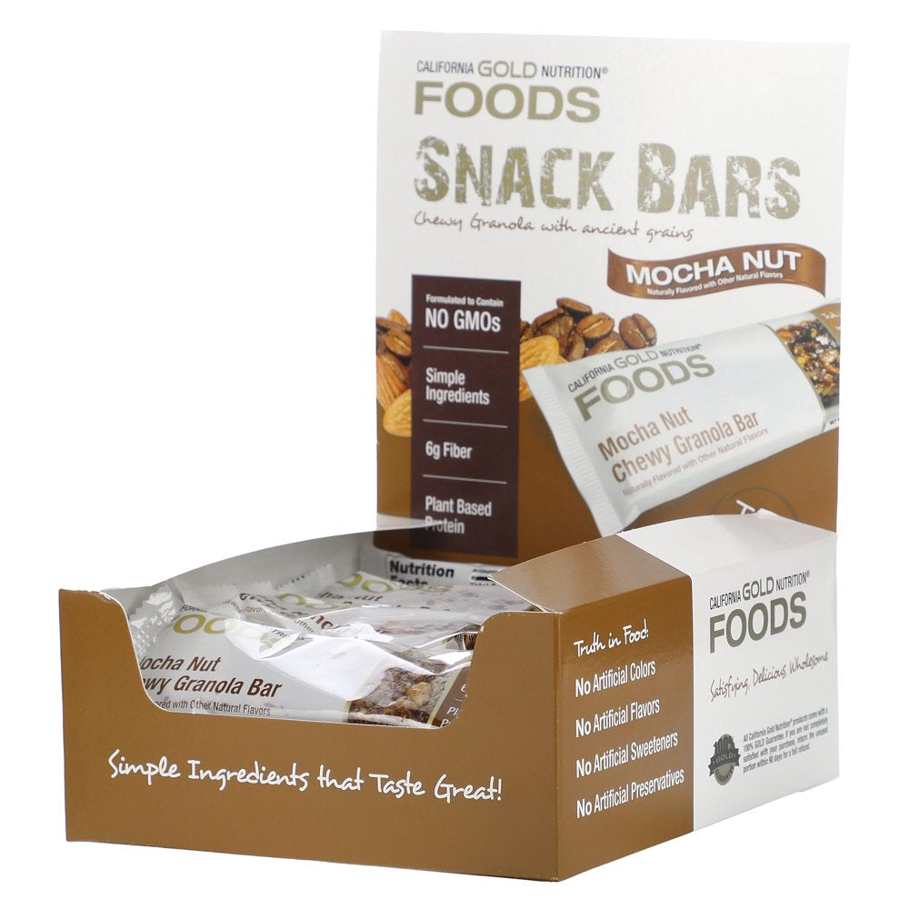 California Gold Nutrition FOODS - Mocha Nut Chewy Granola Bars, 12 Bars, 1.4 Oz (40 G) Each