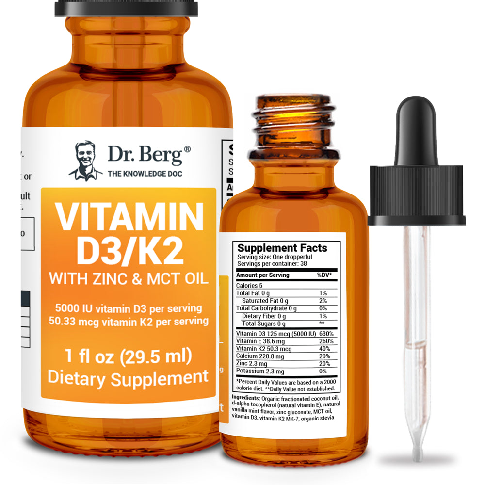 Dr. Berg'S Liquid Vitamin D3 & K2 Drops with Zinc & MCT Oil, 1 Fl Oz