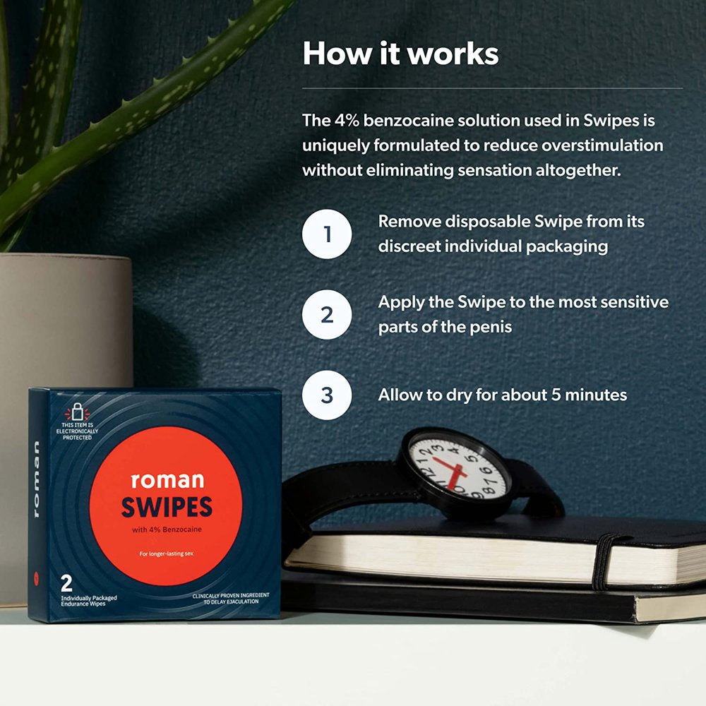 Roman Swipes: 4% Male Desensitizing Benzocaine Unscented Wipes, 5 Pack