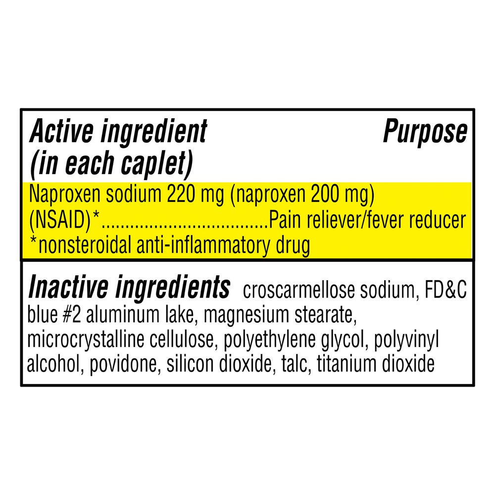 Equate Naproxen Sodium Tablets USP, 220 Mg, Pain Reliever and Fever Reducer, 100 Count