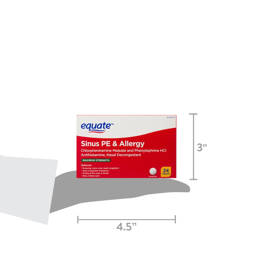 Equate Maximum Strength Sinus PE & Allergy Medicine, 24Ct Tablets