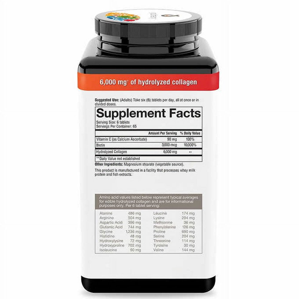 390 6000Mg of Hydrolyzed Collagen with Biotin Boost, for Skin, Hair, Nail, Aging, Teddons and Ligaments Formula Dietary Supplement Youtheory Enhanched Formula