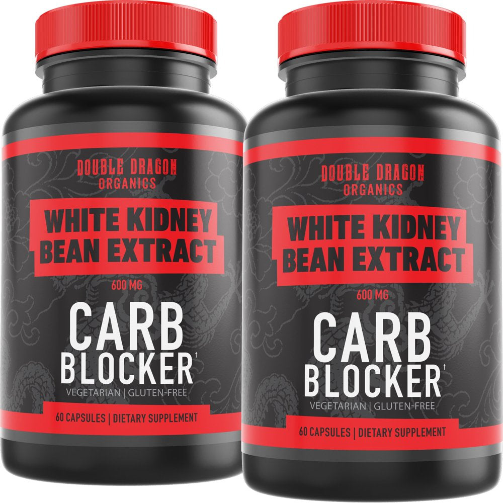 Carb Blocker Pills, White Kidney Bean Extract 100% Pure, Keto Carb Blocker Double Dragon Organics, 2 Bottles (120 Capsules Total), 600Mg