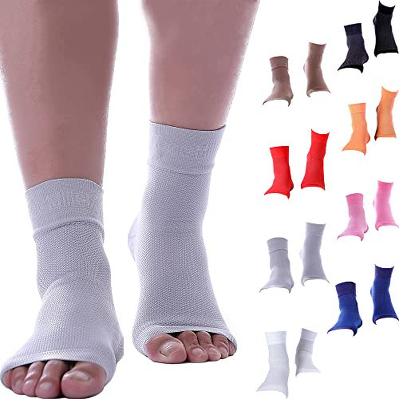 Doc Miller Ankle Compression Sleeve - Heel Brace for Heel Pain - Plantar Fasciitis Foot Wrap for Ankle Support and Neuropathy Relief - 1 Pair Grey Plantar Fasciitis Wrap - Small Size