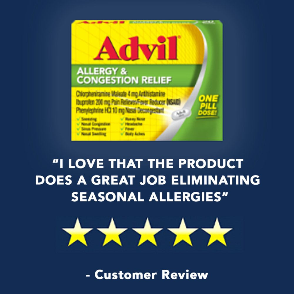 Advil Allergy and Congestion Relief Pain and Headache Reliever Ibuprofen, Coated Tablets, 50 Count