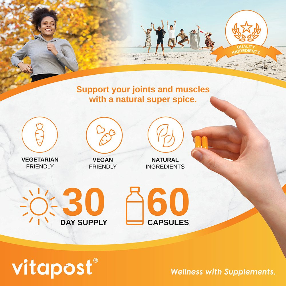 Vitapost Turmeric Curcumin plus Supplement for Joint, Muscle, Immune System Support - 60 Capsules