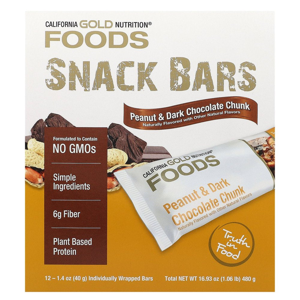California Gold Nutrition FOODS, Peanut & Dark Chocolate Chunk Bars , 12 Bars, 1.4 Oz (40 G) Each