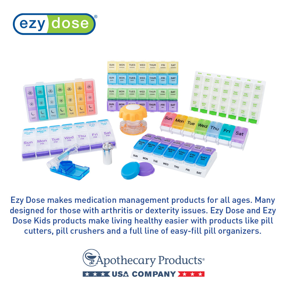 Ezy Dose Weekly (7-Day) Pill Organizer, 4 Times a Day, Travel Compartments, Rainbow