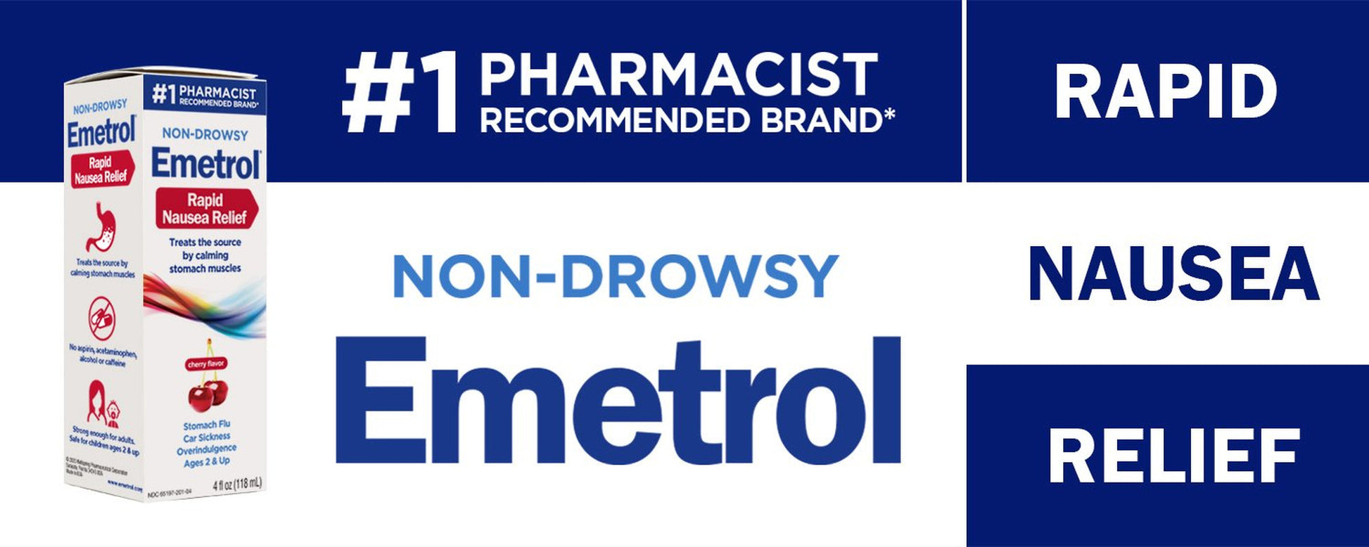 Emetrol Nausea and Upset Stomach Relief Liquid Medication, Cherry, 4 Oz