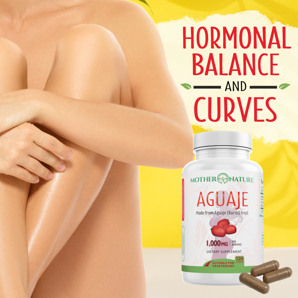Aguaje 1000Mg Capsules - Pure Aguaje Fruit Extract Powder for Natural Curves, Gluteosy Senos Enlargement | Women'S Health and Enhance Feminine Shape Naturally | 120 Vegan Capsules