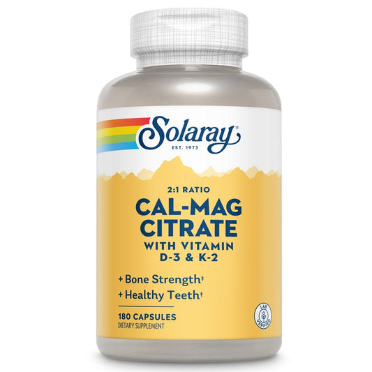 Solaray Calcium & Magnesium Citrate 2:1 W/ Vitamin D3 & K2, Healthy Bone, Muscle & Nerve Support, 30 Serv, 180 Capsules