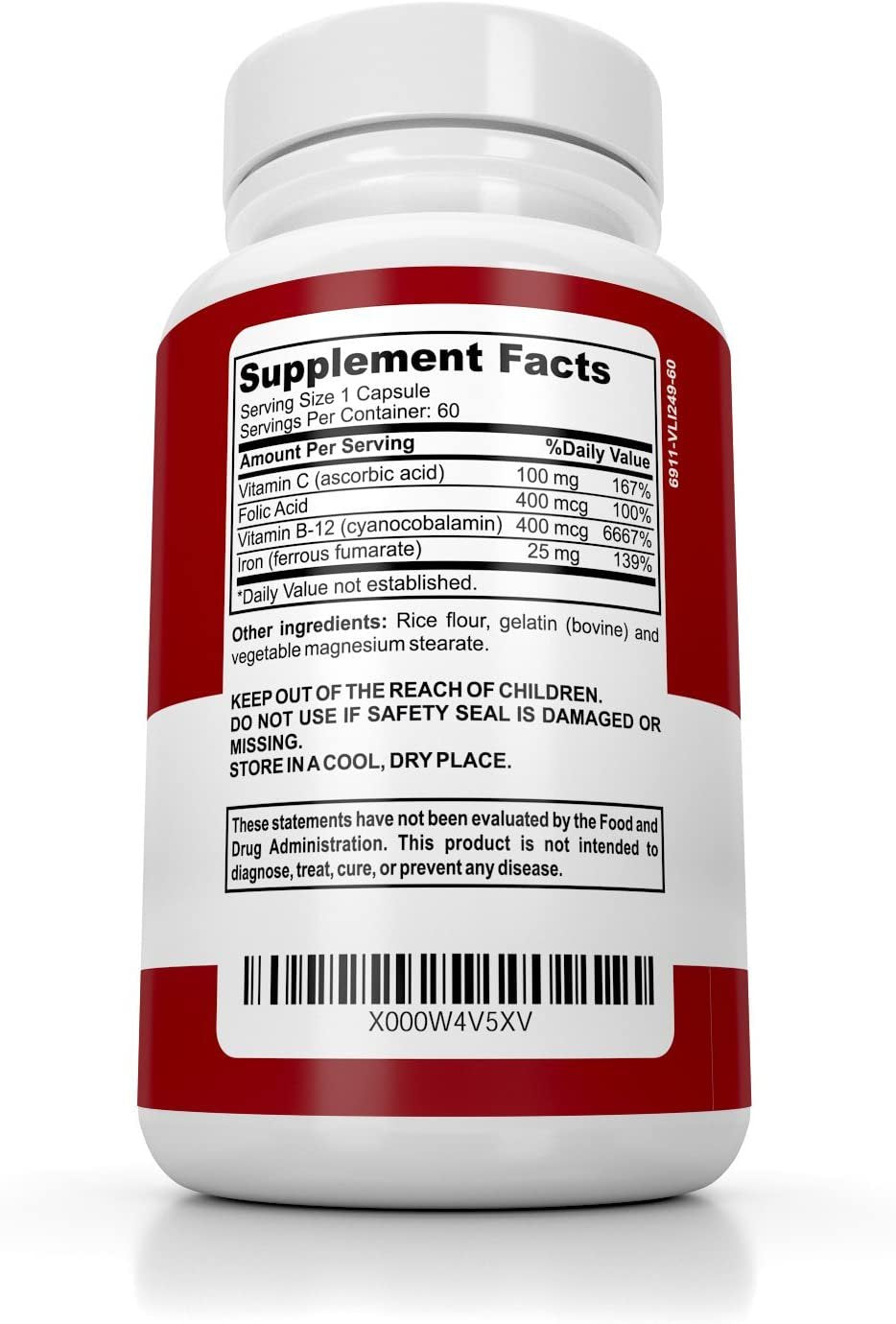 Iron Booster - Dietary Supplement for Women with Vitamin C, B12 & Folic Acid - Boost Red Blood Cell Production- Best Iron Supplements for Anemia - Raw Iron Vitamins 60 Capsules