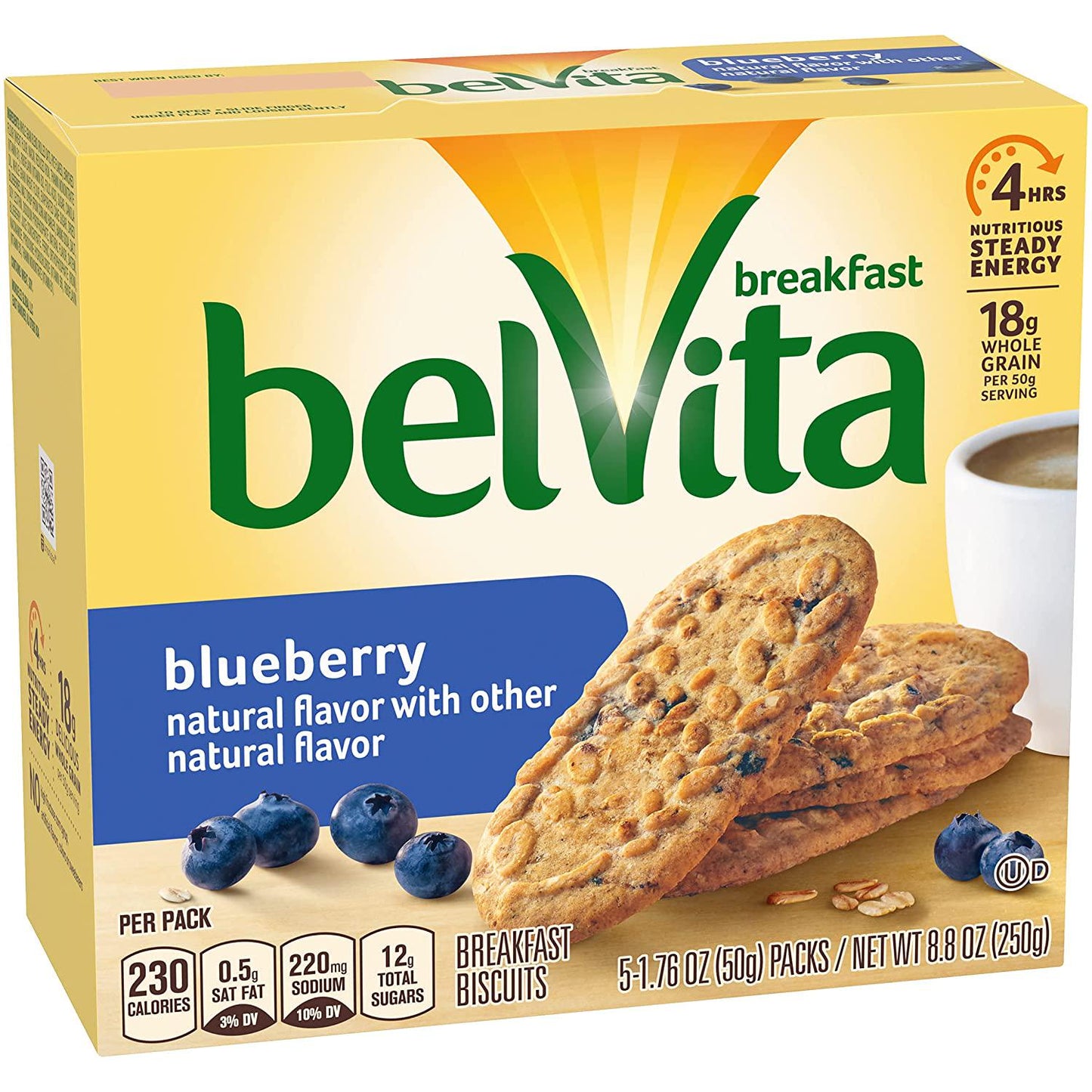 belVita Breakfast Biscuits, Blueberry Flavor, 5 Packs (4 Biscuits Per Pack)