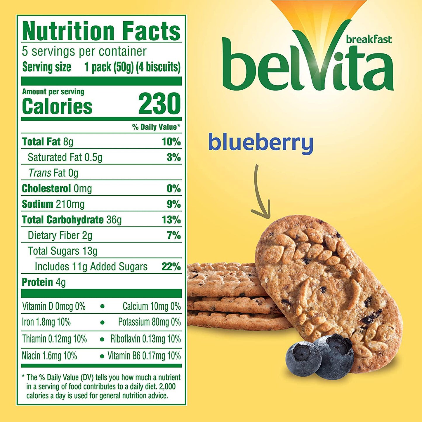 belVita Breakfast Biscuits, Blueberry Flavor, 5 Packs (4 Biscuits Per Pack)
