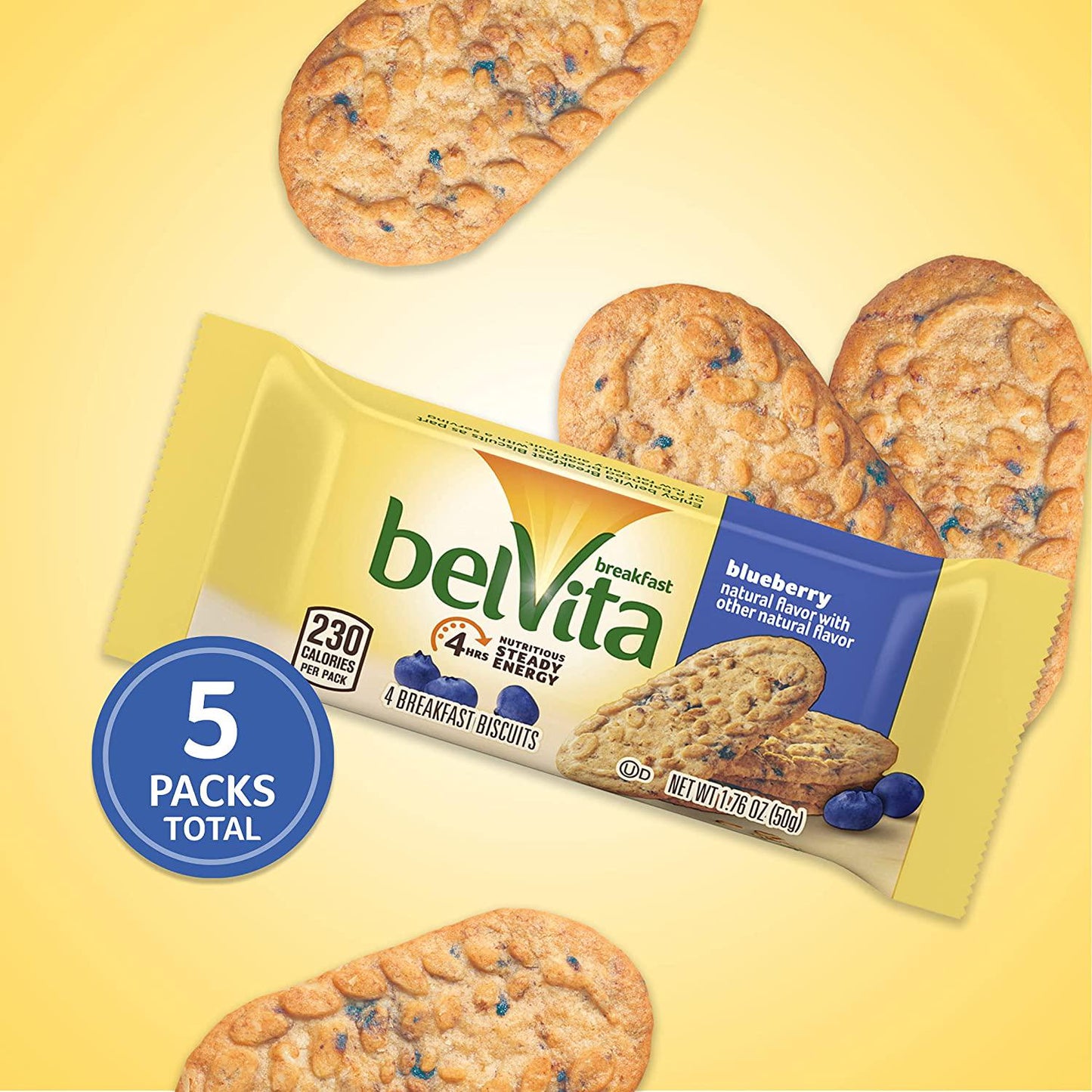 belVita Breakfast Biscuits, Blueberry Flavor, 5 Packs (4 Biscuits Per Pack)