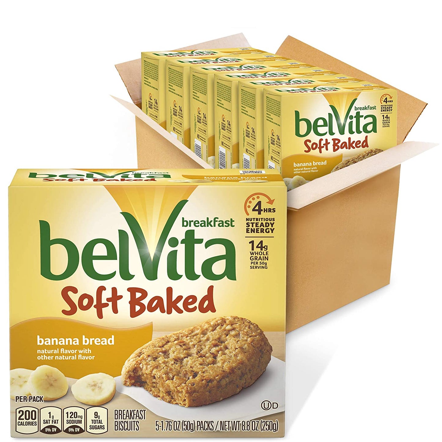 belVita Soft Baked Breakfast Biscuits, Banana Bread Flavor, 6 Boxes of 5 Packs (1 Biscuit Per Pack) and Toasted Coconut Breakfast Biscuits, 6 Boxes of 5 Packs (4 Biscuits Per Pack)